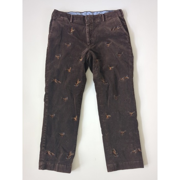 Polo Ralph Lauren Mens 35x30 Brown Corduroy Pants Embroidered Hunters Ducks